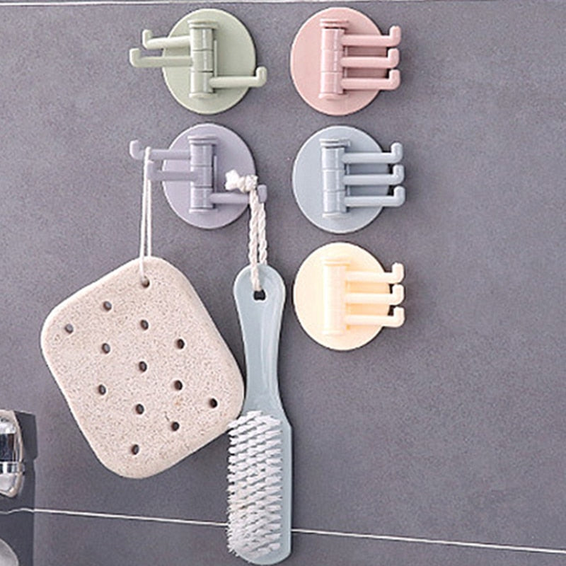 3 Rotating Hooks Rotatable Seamless Adhesive Strong Bearing Stick Hook Kitchen Wall Hanger Bathroom Supplies  Dropshipping