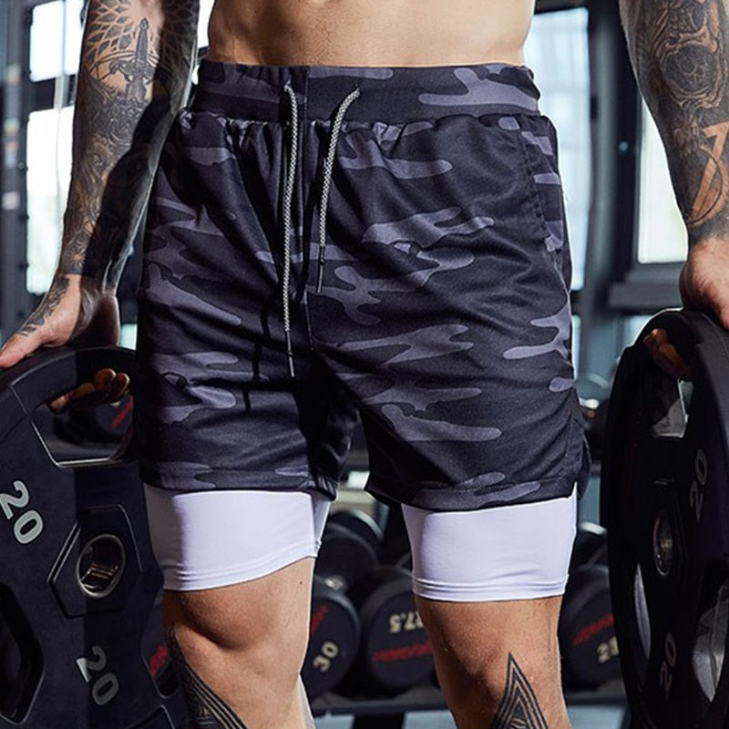 Men's Sport Shorts cool Sportswear Double-deck Running Shorts Summer 2 In 1 Casual Bottoms Fitness Training Jogging Short Pants