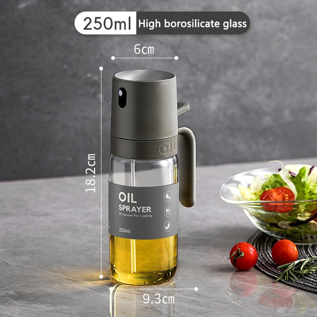 Oil Spray Bottle 250ml High Borosilicate Glass Cooking Oil Dispensers Olive Oil Sprayer Mister for Air Fryer Salad Baking