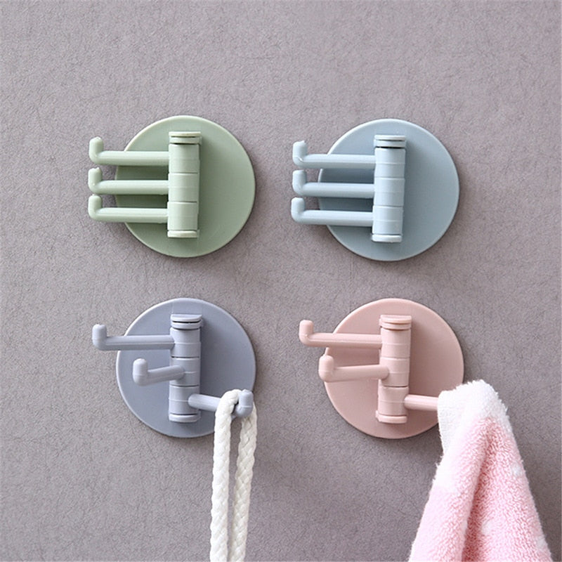 3 Rotating Hooks Rotatable Seamless Adhesive Strong Bearing Stick Hook Kitchen Wall Hanger Bathroom Supplies  Dropshipping