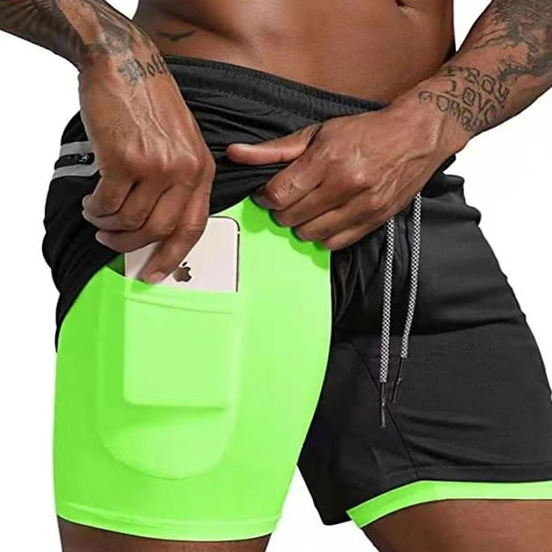 Men's Sport Shorts cool Sportswear Double-deck Running Shorts Summer 2 In 1 Casual Bottoms Fitness Training Jogging Short Pants